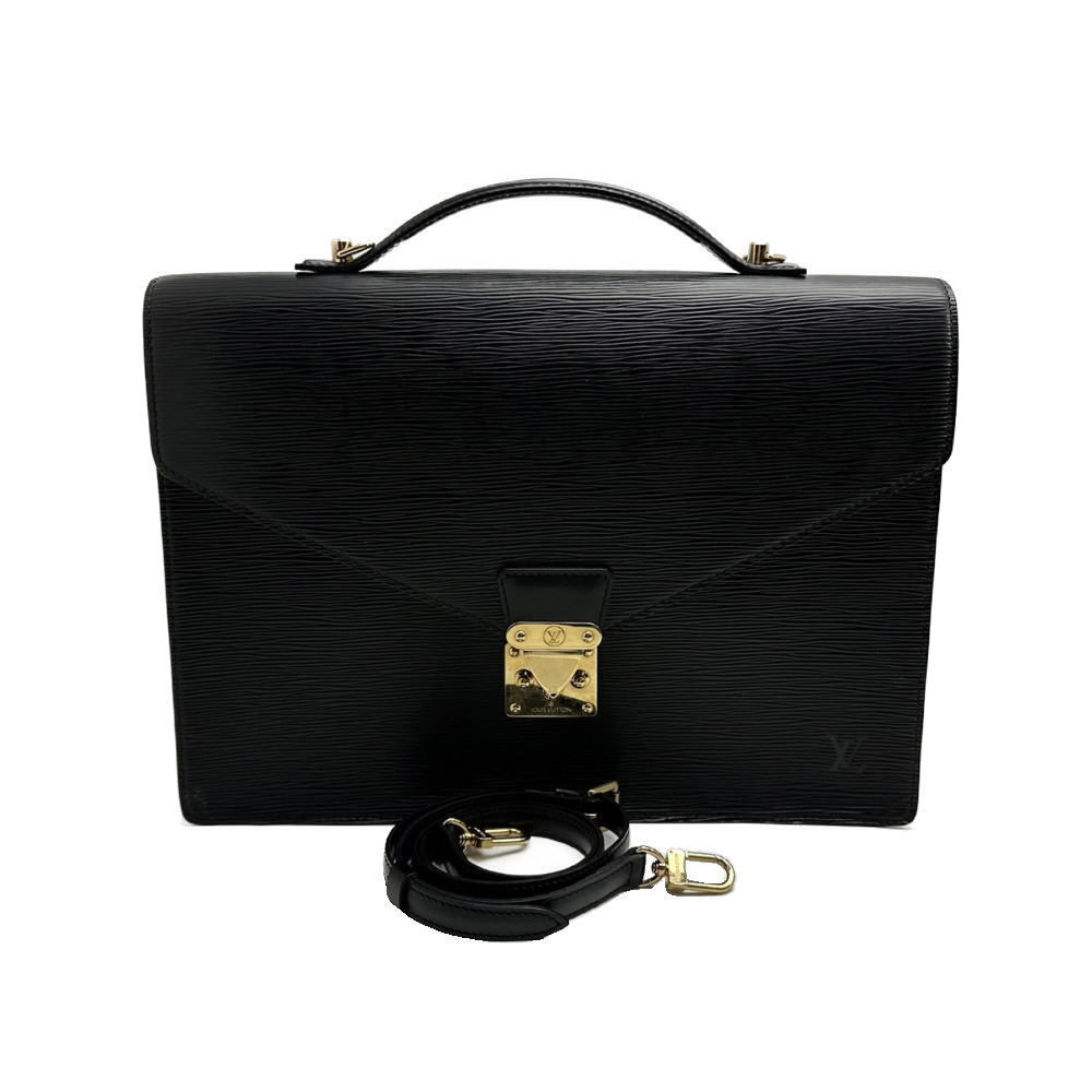 Louis Vuitton Briefcase Bag Epi Leather Porte Document Bandouliere Noir Black